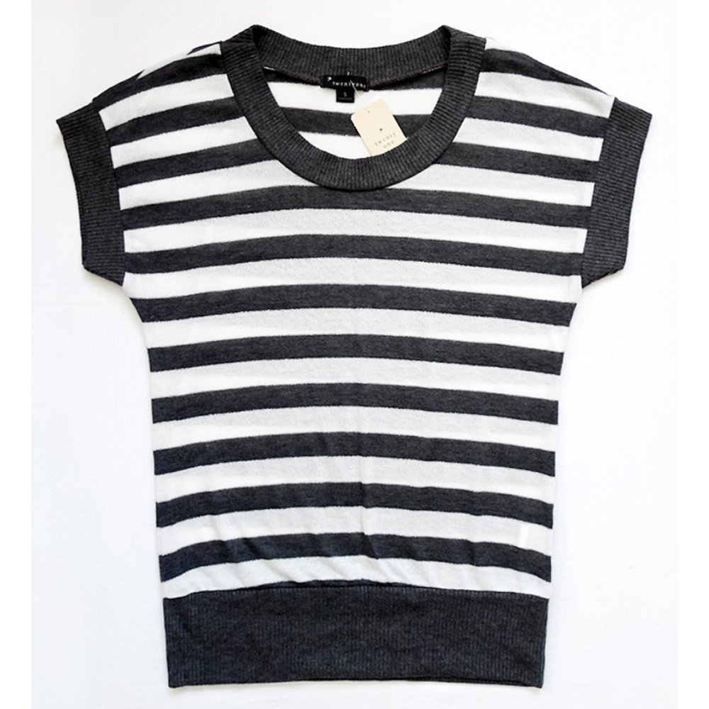 Striped Metallic Short Sleeve Knit Tunic/Top Small